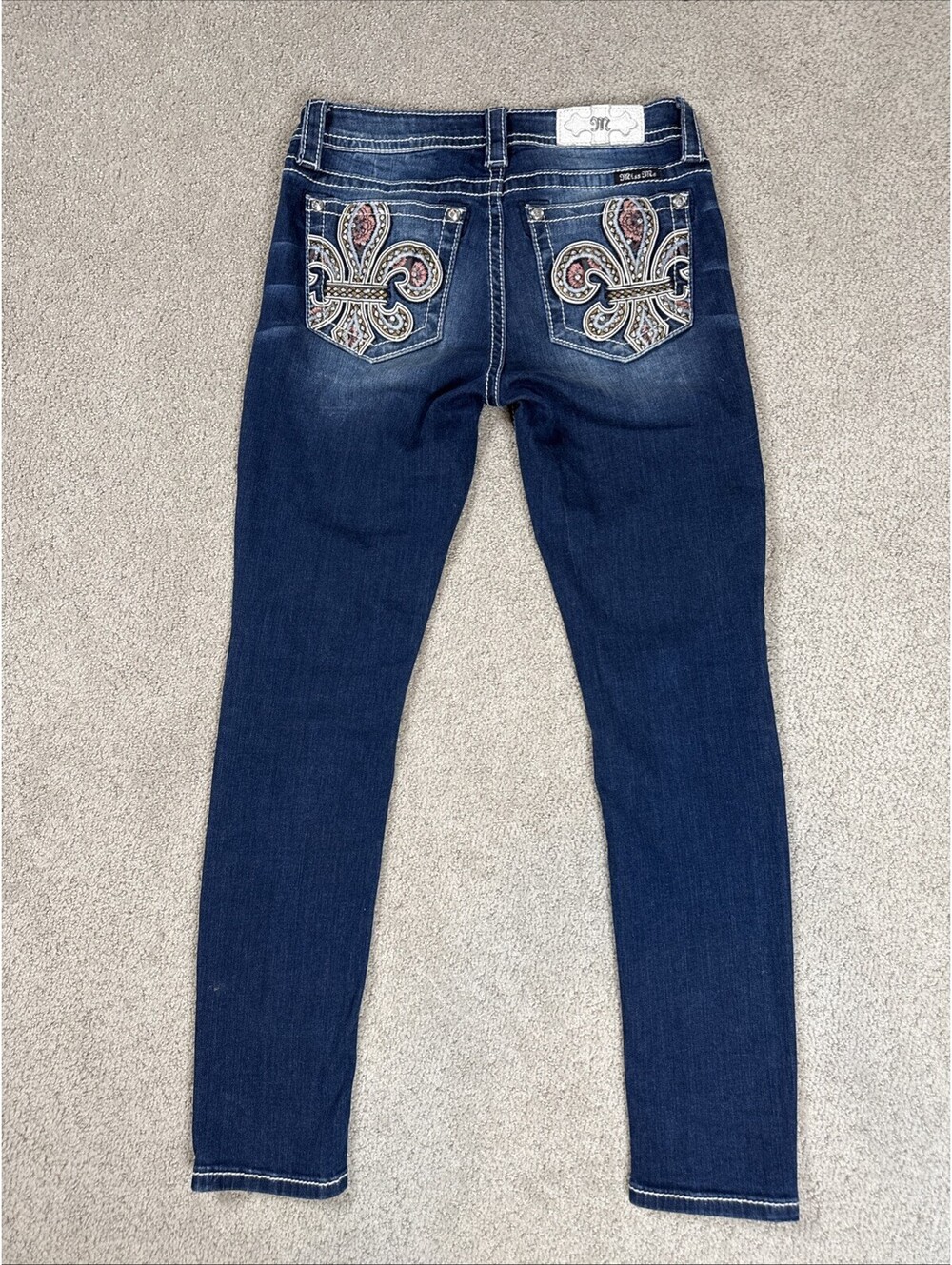 Miss Me Skinny Jeans Womens 28 x 30 Blue Denim Embroidered Pockets